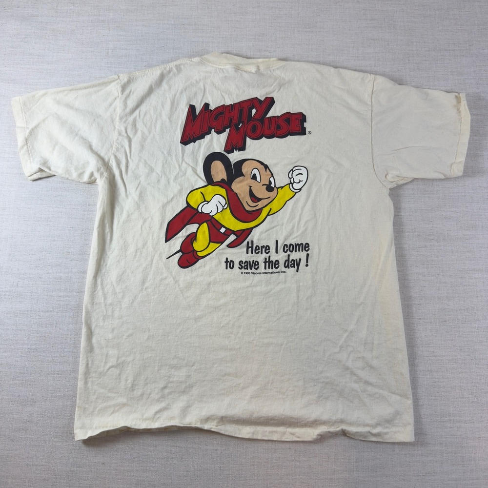 Vintage Mighty Mouse T Shirt Express Atlanta Cream Graphic Tee OSFA SingleStitch